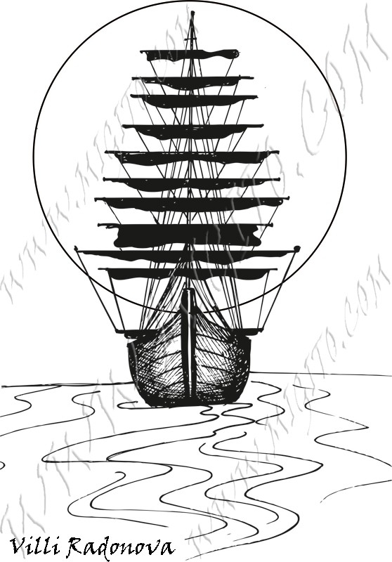 Ship and sunset scrapbooking stamp 