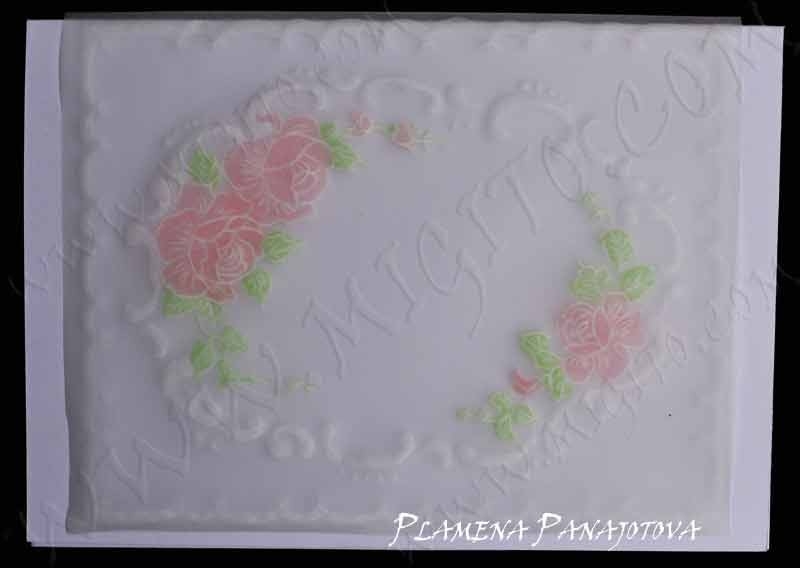 Рози пергамано ръчно изработена картичка