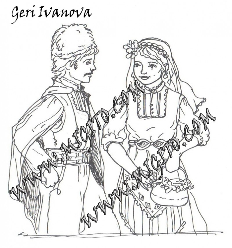 Печат на момче и момиче в народни носии