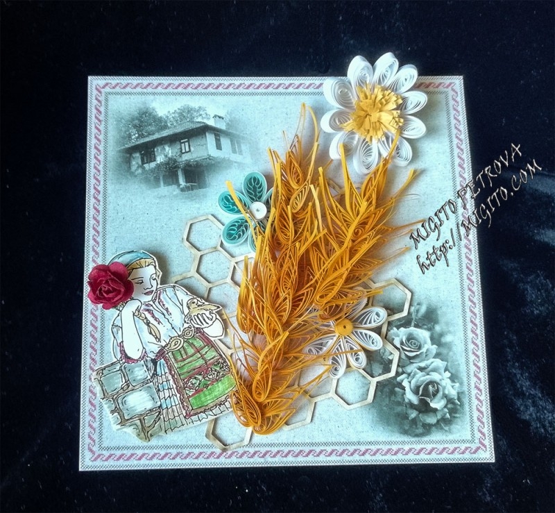 Фолклорна картичка с момиченце квилинг