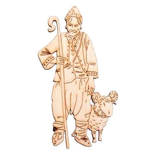 Лазерно изрязан дървен елемент овчар с гега и овен