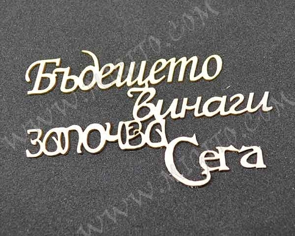 Лазерно изрязан надпис бирен картон Бъдещето започва сега