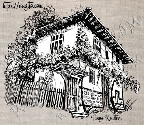 Скрапбукинг гумен печат етно къща 1